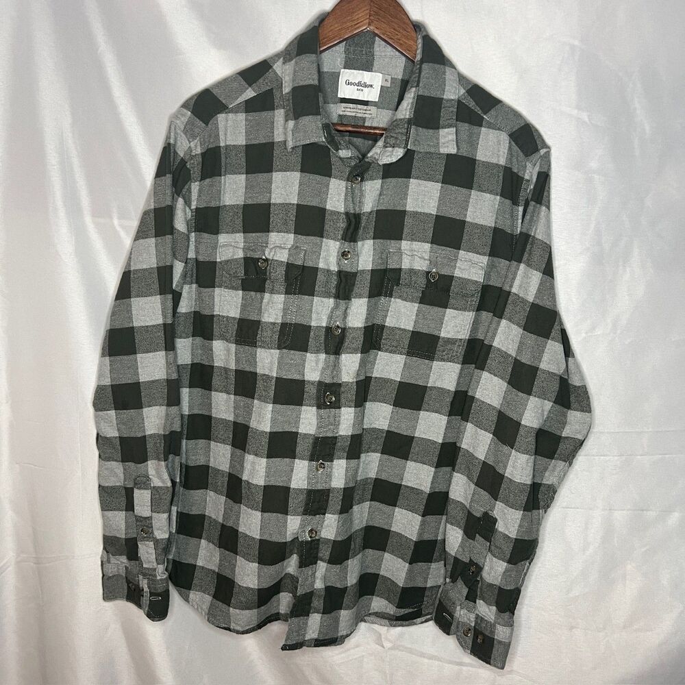Goodfellow‎ & Co. Mens Long Sleeve Green & Gray Buffalo Check Flannel Size XL